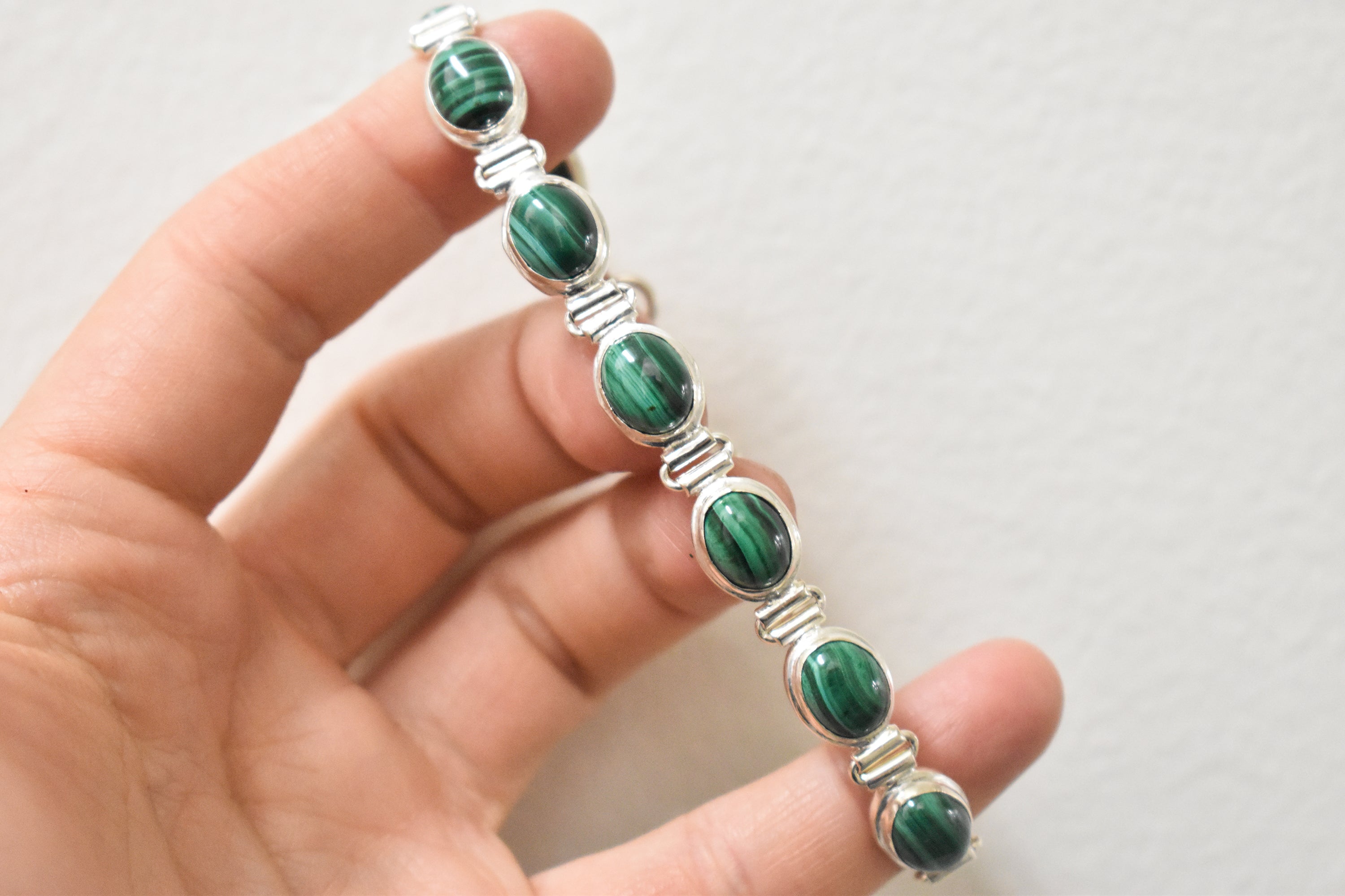 Sterling Silver Small Malachite online Bracelet (A0423)